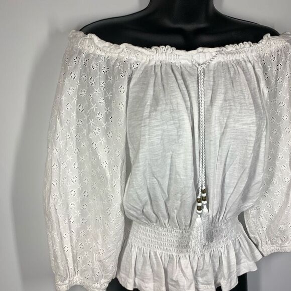 Lauren Ralph Lauren Womens Eyelet Off-The-Shoulder Pullover Top White Size Mediu - Picture 6 of 11